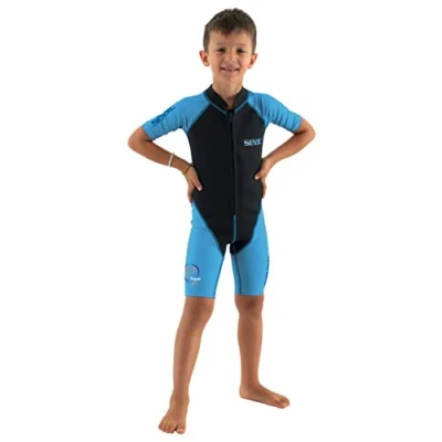 Imagen de SEAC Dolphin Traje Corto para niños en Neopreno de 1.5 mm y Lycra Nadar, Jugar el Agua Practicar Snorkel, Juventud Unisex niños, Azul/Negro, 11 años