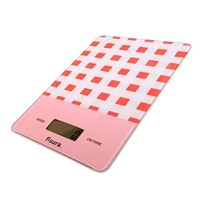Imagen de FISURA Báscula de cocina digital vichy Balanza electrónica original 5kg/11lbs. para alimentos multifunción. Cristal y ABS. 15 x 22 (Rojo)