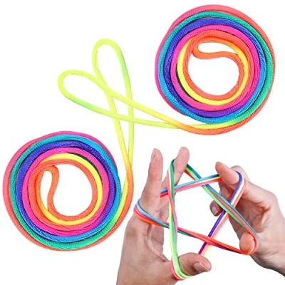 Imagen de LABUYI 2 Pcs Juego De Dedos Cuerda,Cuerda para Niños,Juego Cuerda Dedo,Cuerda Dedo Niños,Juguetes Habilidad Dedos,Cordón Arcoíris,Regalo,Longitud 160cm