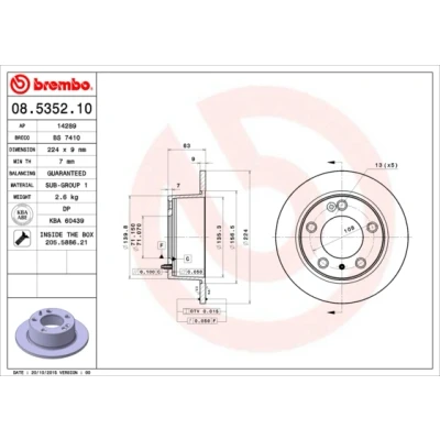Imagen de BREMBO 08.5352.10 Disco de freno 224 9 5 macizo con tornillos CITROËN: XM II Hatchback