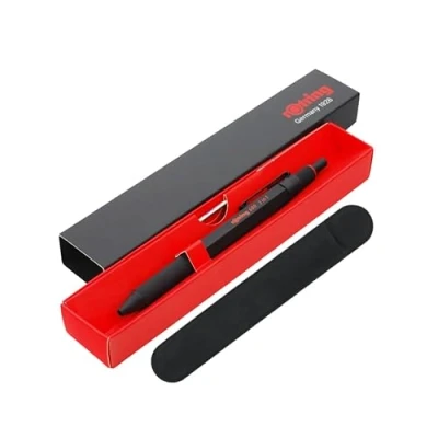 Imagen de rOtring 600 bolígrafos y portaminas multicolor 3 en 1, puntas de bolígrafo negras rojas, 1 punta lápiz mecánico (0,5 mm), barril negro, estuche terciopelo