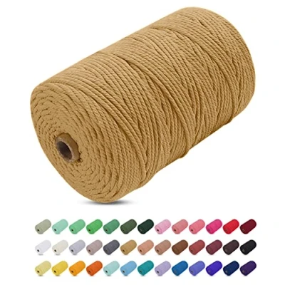 Imagen de Uiopa Hilo Macrame 3mm x 200m, Cuerda Gruesa de Algodon Natural, Cordel Colores Algodón para Manualidades, Pared, Cortinas, Colgar Plantas, Fotos (Café)