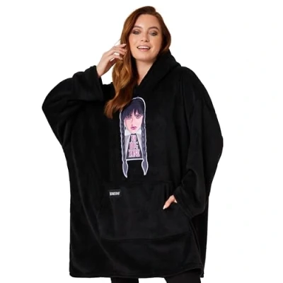 Imagen de Wednesday Miercoles Addams Sudadera con Capucha de Forro Polar Mujer Talla única, Manta, Ropa Mujer, Regalo Navidad (Negro)