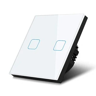 Imagen de Interruptor de luz táctil, doble, vidrio, blanco con botón cuadrado, dimensiones 86x86 mm, iluminación Maclean Energy MCE703W