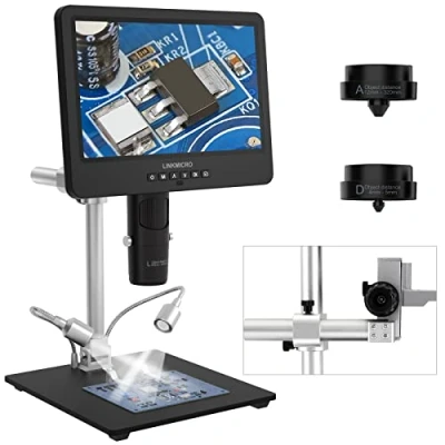 Imagen de LINKMICRO LM249S microscopio Digital de 3 Lentes 10&quot; HDMI 2000X UHD 2160P Soldadura 13&quot; Soporte metálico para reparación PCB SMD, Adultos Cámara Monedas USB