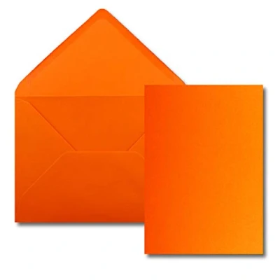 Imagen de Juego de 25 tarjetas con sobre, tamaño Din A5, 14,8 x 21 cm, color naranja, sobres C5, 15,4 22 adhesivo en húmedo
