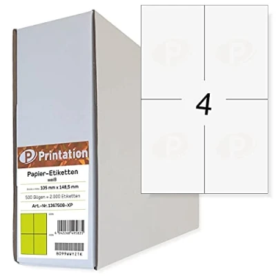 Imagen de etiquetas universales 105 x 148,5 mm, DIN A6, imprimibles, autoadhesivas, blanco, 500 hojas A4, paquete grande 2x2 105x148,5 2000 de envío 3483 6120 4476, adhesivas 148