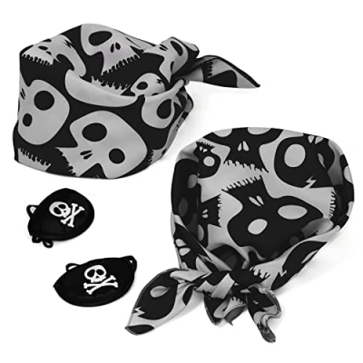 Imagen de Pirata Bandana y Parche en el Ojo 4 uds. Foulard Pañuelo de cráneo Capitán caribeño Bufanda Nickituch
