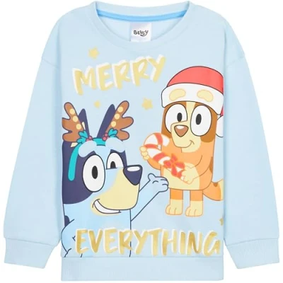 Imagen de Bluey Jersey de Navidad, Suéter Navideño para Niñas con Cuello Redondo (Azul, 7 8 Años)
