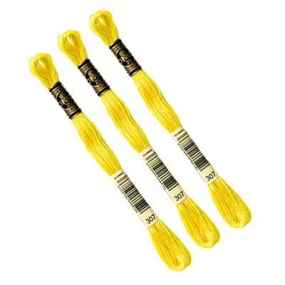 Imagen de DMC Lote de 3 mechones amarillo, hilo bordar molido 117 MC, 100% algodón, se adapta a todas las técnicas y soportes, ideal punto cruz