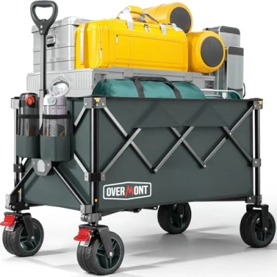 Imagen de Overmont Carro Playa plegable con Ruedas Carrito de Jardín Todo 150L 150 kg Terreno Desmontables Grandes Carros transporte Portavasos per Camping Compras Deportes Gris