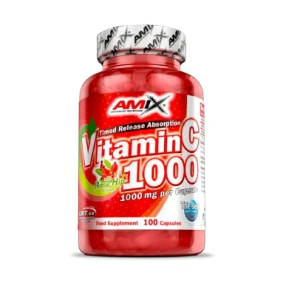 Imagen de Amix Vitamina C 100 Caps, 1000MG por cápsula, enriquecida con escaramujo, ayuda a reforzar y mantener el sistema inmune.