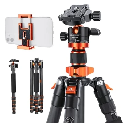 Imagen de K&amp;F Concept Trípode Cámara Carbono,172CM de Viaje,Trípode Ligero Fotografía,Trípode Professional Viaje 360 Rótula Bola y Placa Liberación para DSLR SA255C1(1.32KG)