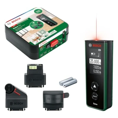 Imagen de Bosch Medidor Láser Zamo 4.ª gen. con 3 adaptadores (medición fácil y precisa hasta 25 m, pilas recargables mediante USB C®, función de acoplamiento, en caja)