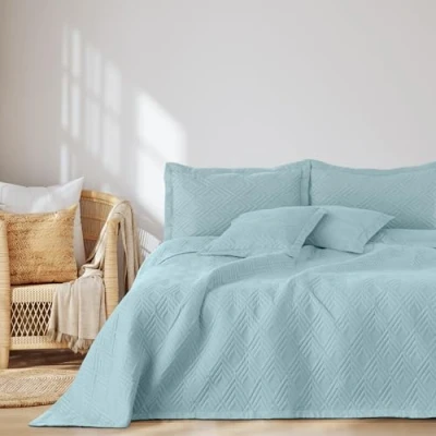 Imagen de AmeliaHome Colcha de 260 x 280 cm, Manta Doble Cara, ultrasonic, Acolchado, poliéster, Azul Claro