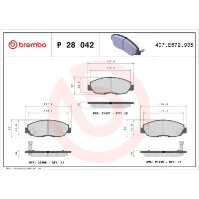 Imagen de BREMBO P 28 042 Juego de pastillas freno con avisador acústico desgaste sin accesorios HONDA: CIVIC 8 Hatchback, Accord 6 Limousine, CR V 1
