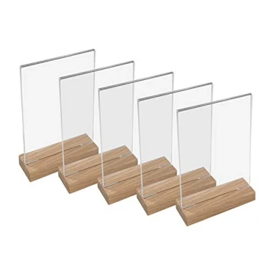 Imagen de HMF 46944 Soporte de Sobremesa Acrílico con Base Madera 5 Piezas DIN A4 Vertical Transparente