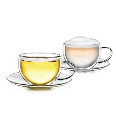 Imagen de Creano Conjunto de 2 Taza Térmica Doble Pared Té/Macchiato Leche Cappuccino con Posavasos 250ml