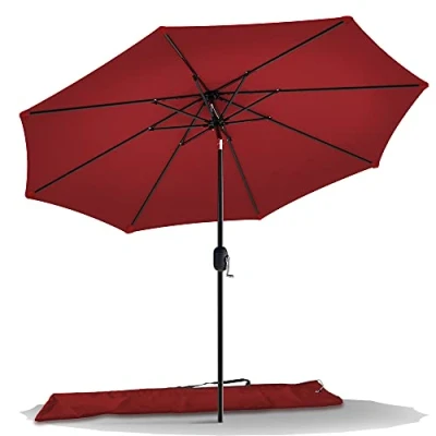 Imagen de VOUNOT 270 cm Sombrilla Playa Grande, Parasol Terraza Inclinable con Manivela, Protección UV para Patio, Jardín, Piscina, Exterior, Rojo