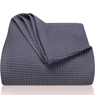 Imagen de LAYNENBURG Manta para sofá Verano 220 x 240 cm XXL Waffle Pique 100% algodón cocha Ligera de como Cama, aireada (Antracita)