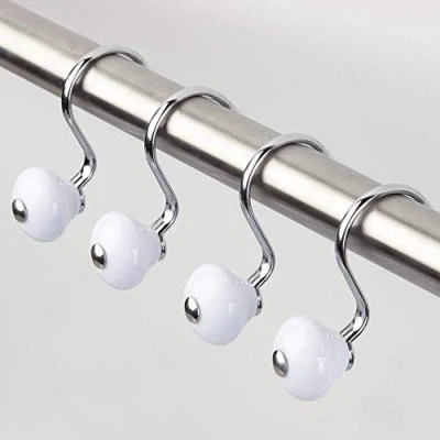 Imagen de iDesign ganchos para colgar cortinas, modernas argollas cortinas de ducha metal y plástico, juego 12 cortina baño, blanco plateado