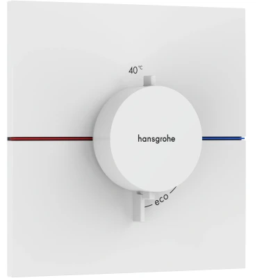 Imagen de hansgrohe ShowerSelect Comfort E, termostato empotrado , grifo con botón de seguridad (SafetyStop) a 40 C, rectangular para ducha y bañera, mezclador 3 funciones, blanco mate