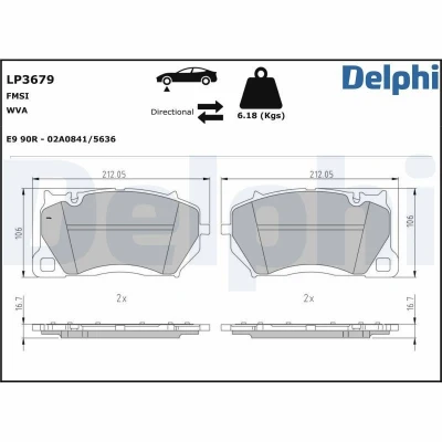 Imagen de DELPHI LP3679 Juego de pastillas freno preparado para indicador desgaste Chapa antichirridos sin accesorios AUDI: A7 Sportback