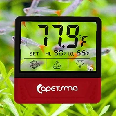 Imagen de termómetro de acuario, tanque peces con gran pantalla LCD, sensor temperatura del adhesivo que garantiza una lectura precisa para anfibios y reptiles.