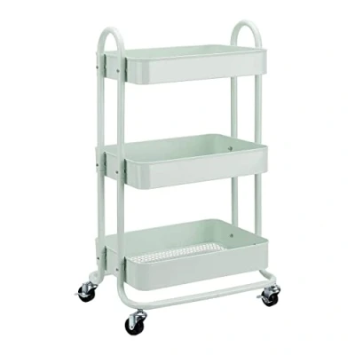 Imagen de Amazon Basics Carrito de cocina o multiuso tres niveles con ruedas en verde menta