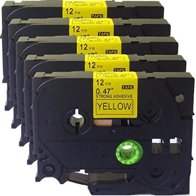 Imagen de Cartucho de cintas colores 12 mm x 8 m, compatible con Brother P Touch TZe y Tz, pack 5 unidades , color S631 Extra Stenth Black on Yellow