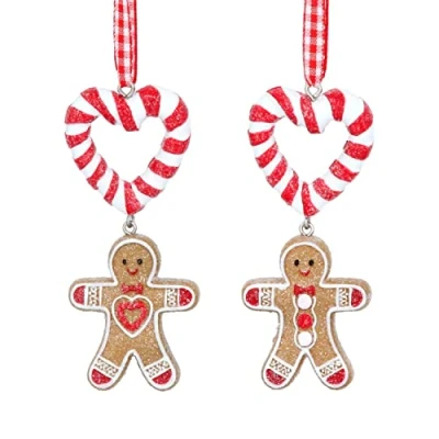 Imagen de Gisela Graham Hombre de pan jengibre resina decoración Navidad con corazón bastón caramelo